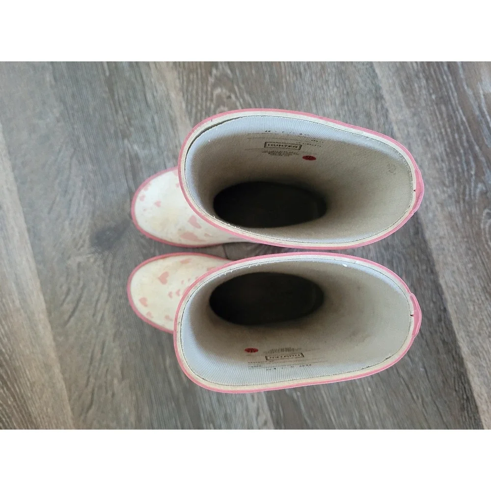 Hunter Kids First Classic Heart Print Rain Boots Pink Cream Toddler US 10 #6